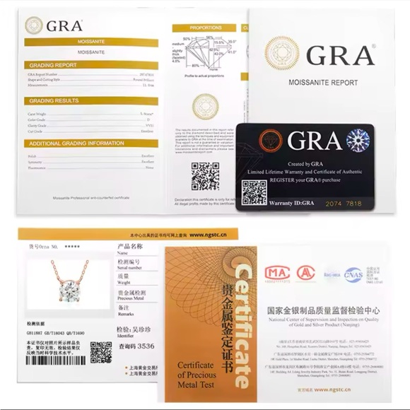 NWOT Genuine 3ct Moissanite necklace 16” to 18” Rose gold plated GRA certificate - Picture 6 of 12